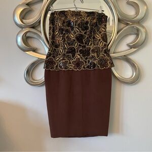 Lian Carlo Sequin Floral Strapless Dress | Size 8